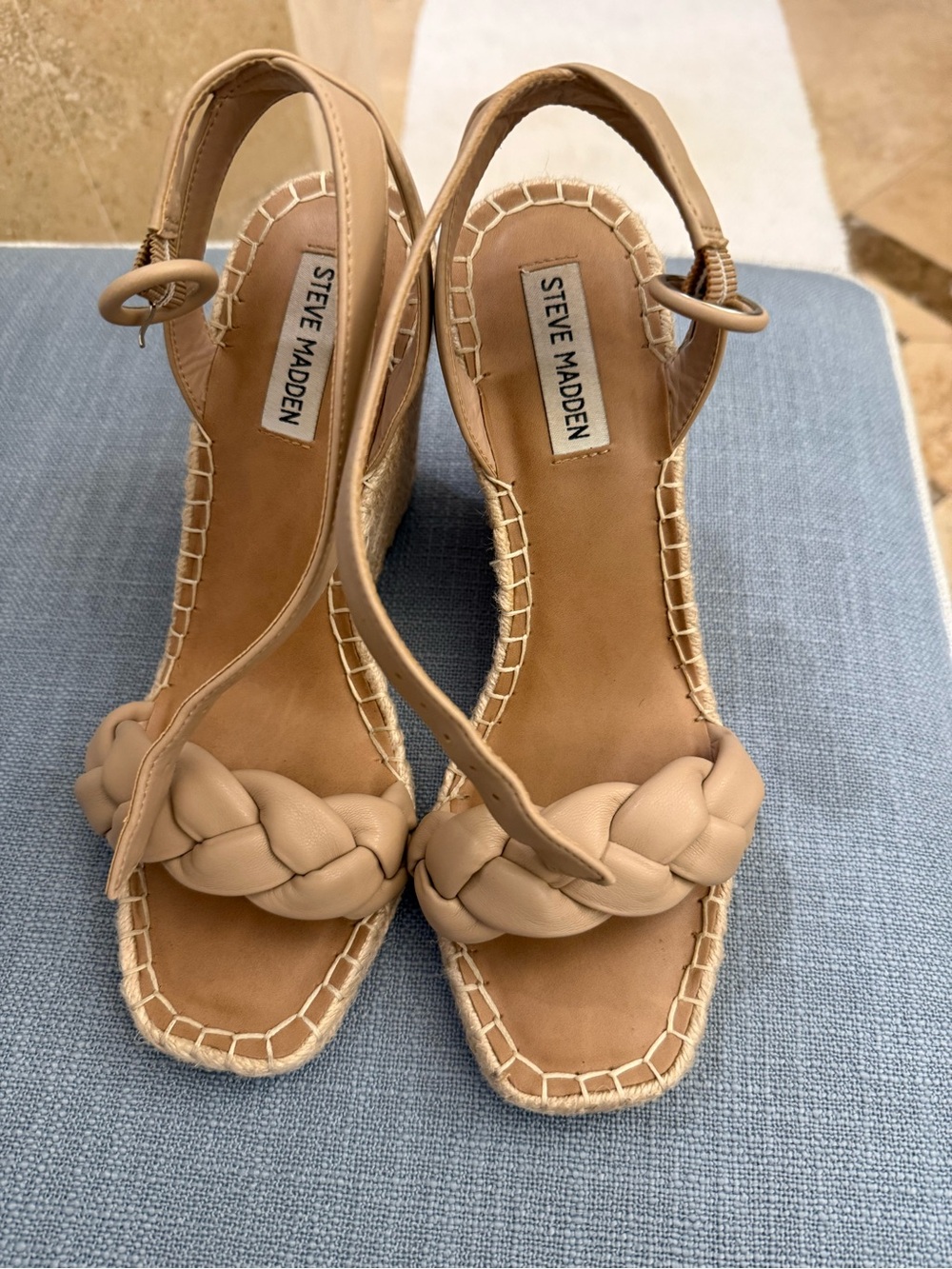 Steve Madden Braided Slingback Espadrille Wedges - Tan